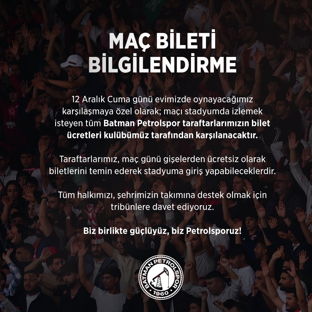 Batman Petrolspor’dan Taraftara Büyük Jest Maç Biletleri Ücretsiz