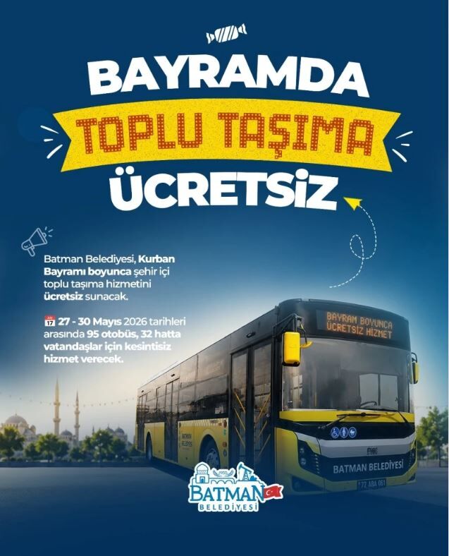 Batman’da Bayram Boyunca Ulaşım Ücretsiz 95 Otobüs Çifte İkramla Seferde Olacak!1 (1)