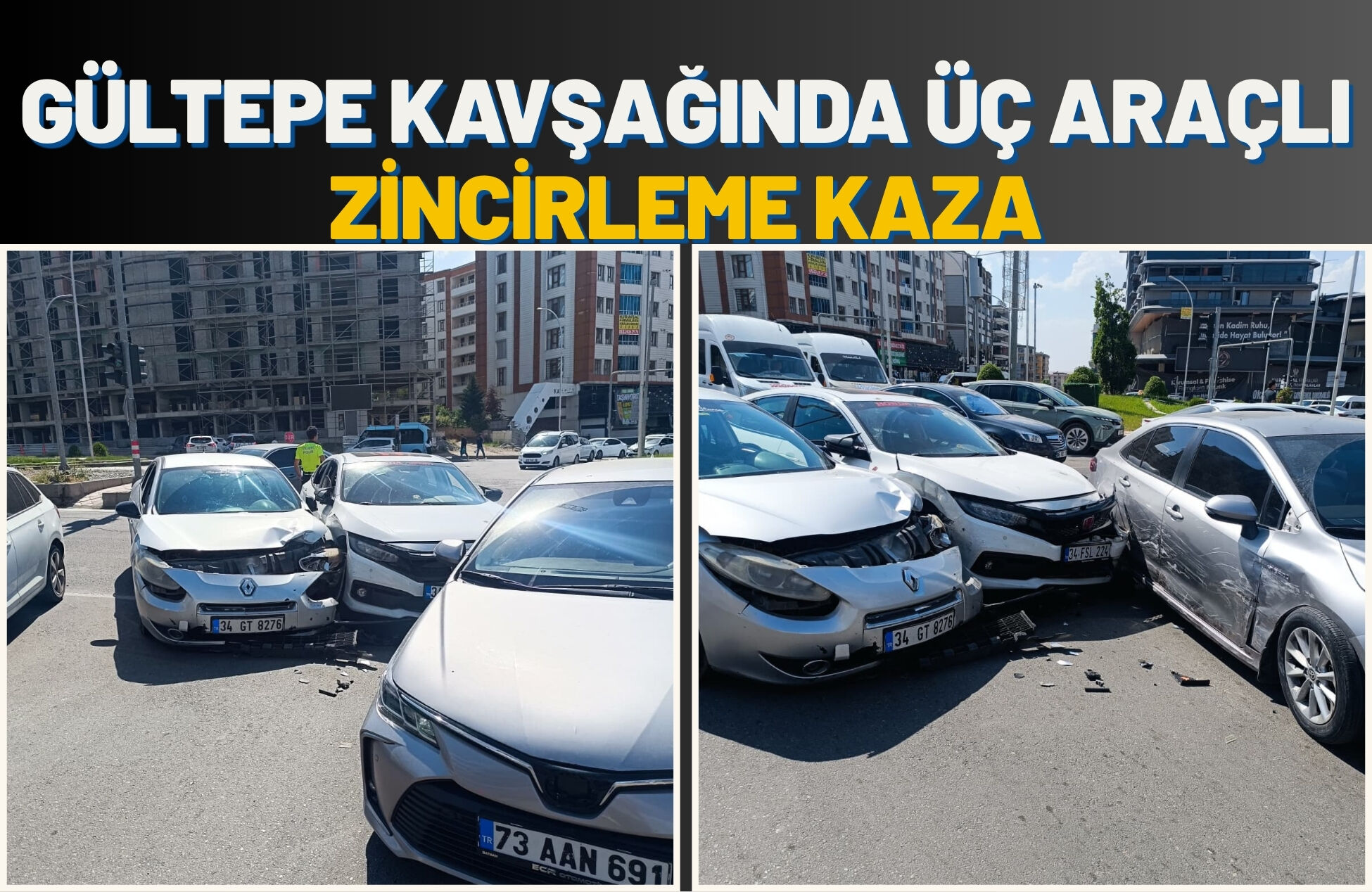Gültepe Kavşağında Üç Araçlı Zincirleme Kaza (1)