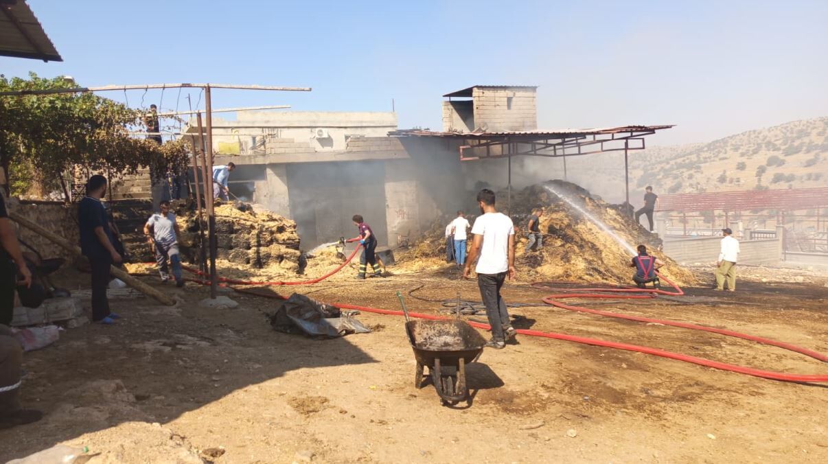 Gercüş’te Ahır Yangını Samanlık Kül Oldu, Hayvanlar Zarar Gördü (1)