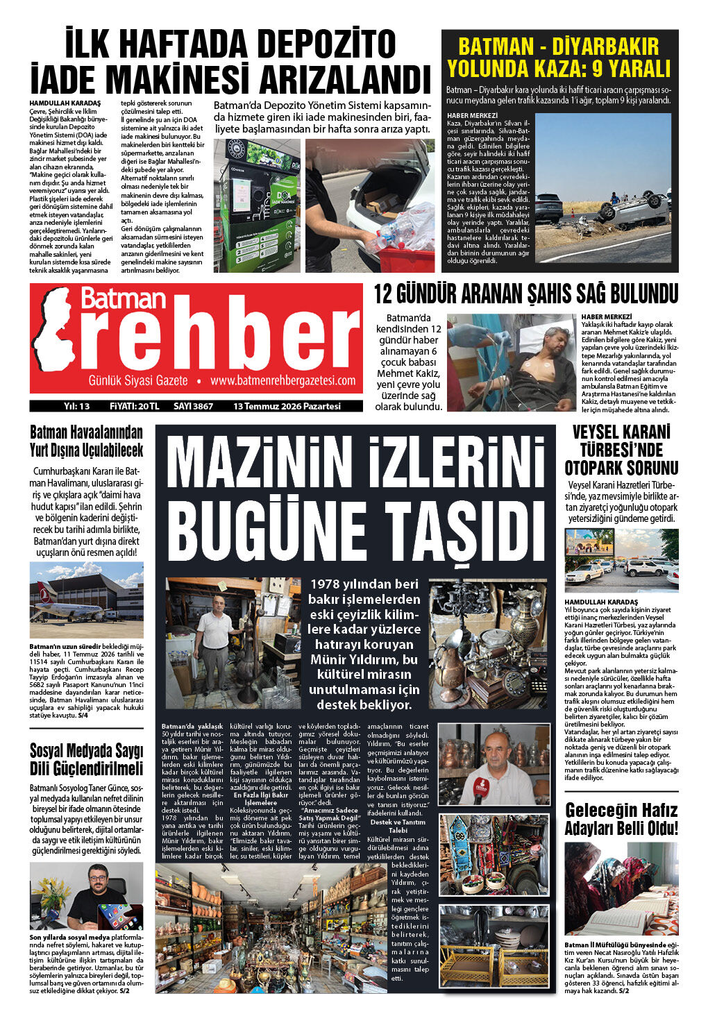13.07.2026 Tarihli Manşetimiz