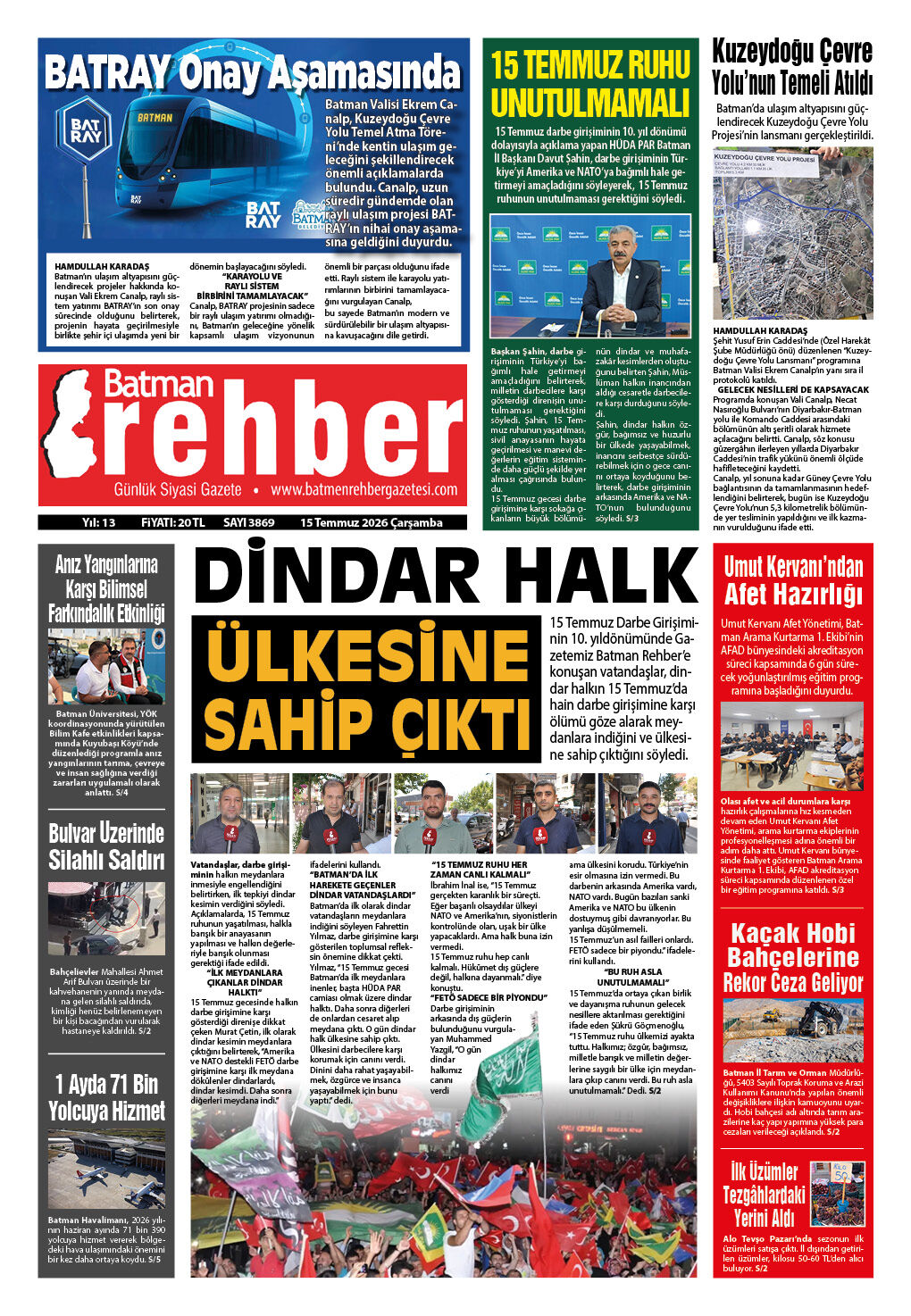 15.07.2026 Tarihli Manşetimiz