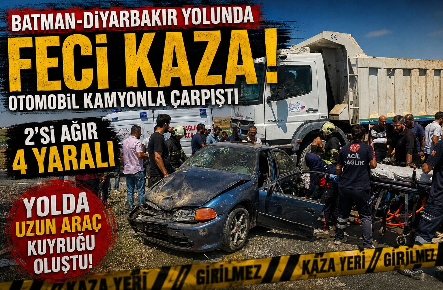 Batman-Diyarbakır Yolunda Feci Kaza: Otomobil Kamyonla Çarpıştı, 2’si Ağır 4 Yaralı