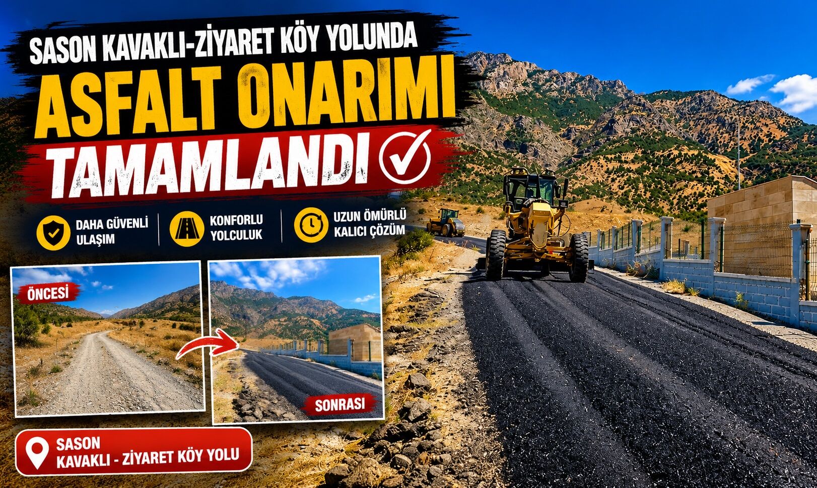 Sason Kavaklı-Ziyaret Köy Yolunda Asfalt Onarımı Tamamlandı