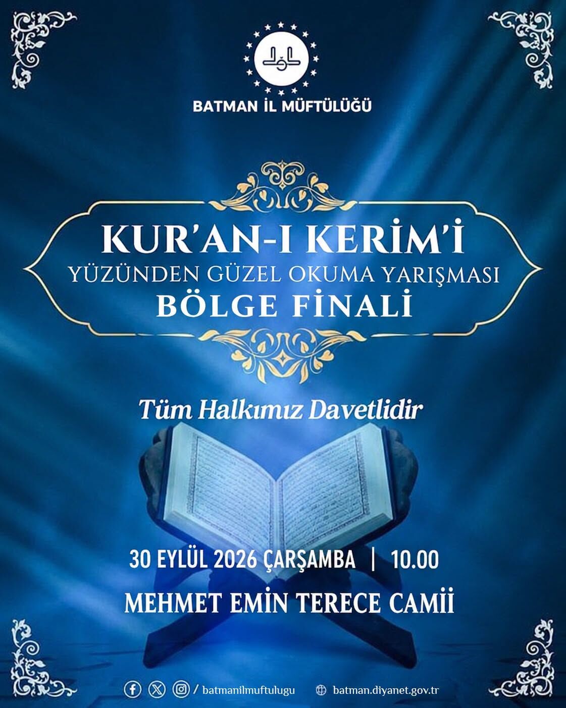 Batman’da Kur’an I Kerim’i Güzel Okuma Yarışması Bölge Finali Düzenlenecek