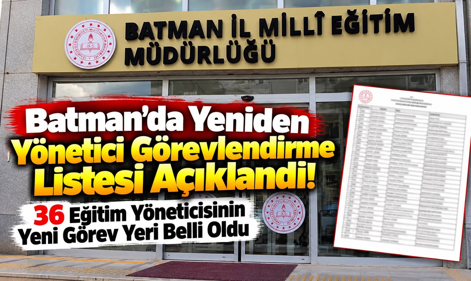 Batman’da Yeniden Yönetici Görevlendirme Listesi Açıklandı! 36 Eğitim Yöneticisinin Yeni Görev Yeri Belli Oldu
