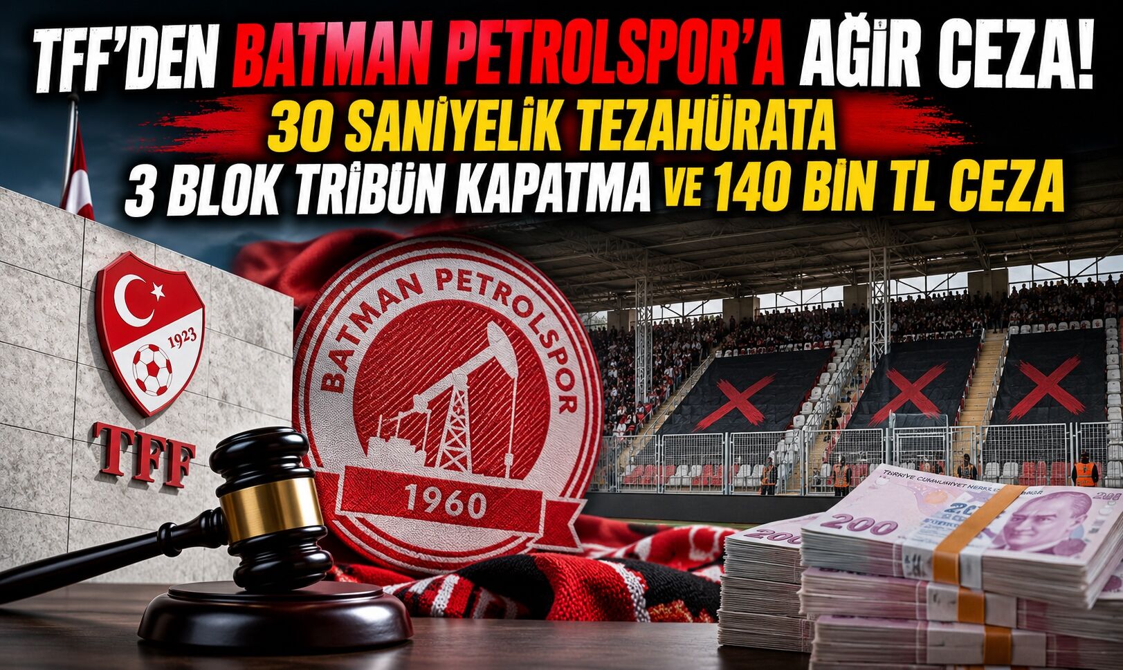 TFF’den Batman Petrolspor’a Ağır Ceza! 30 Saniyelik Tezahürata 3 Blok Tribün Kapatma ve 140 Bin TL Ceza