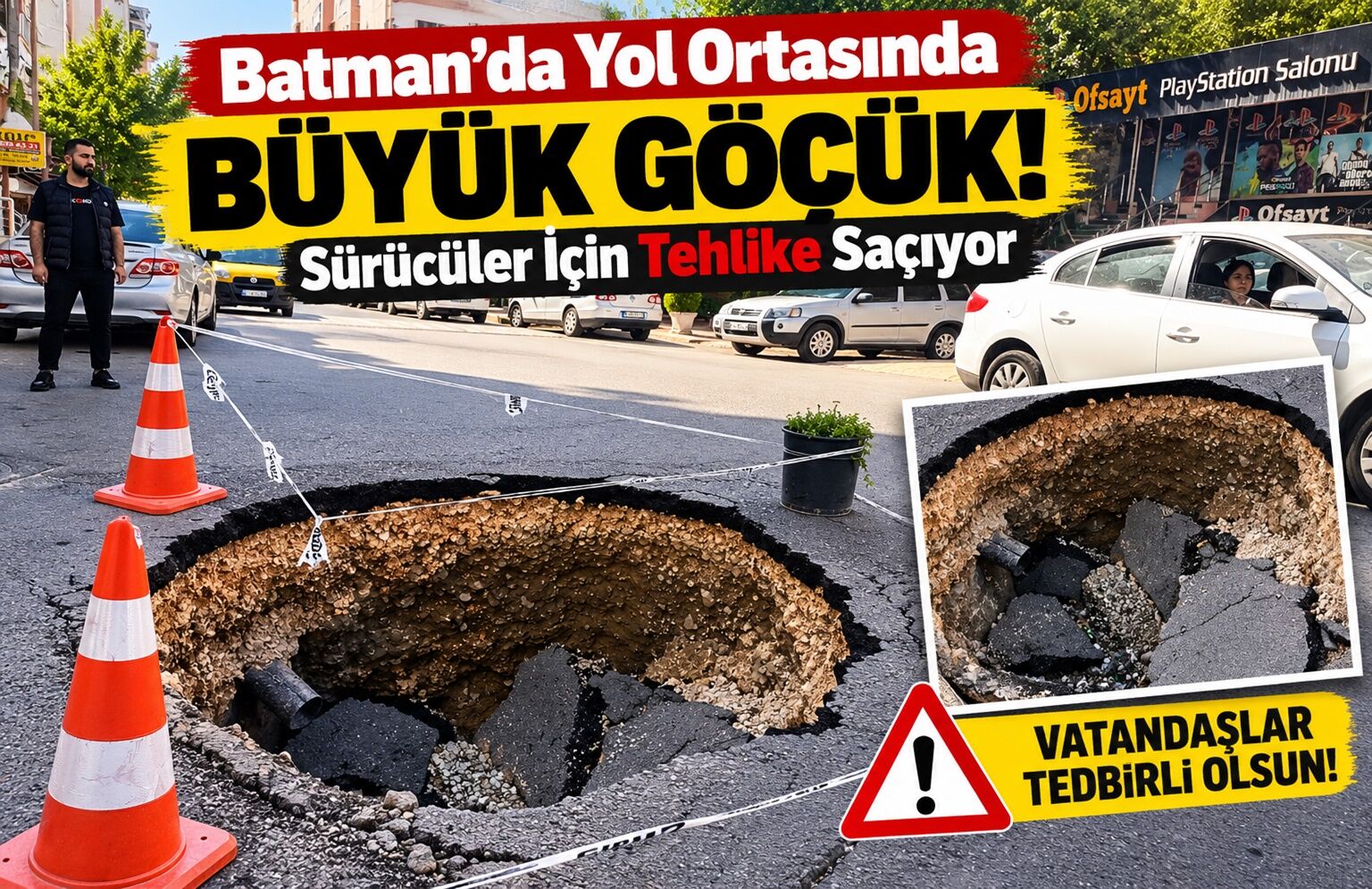 Batman’da Yol Ortasında Büyük Göçük! Sürücüler İçin Tehlike Saçıyor