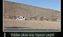 Yoldan çıkan araç tepeye çarptı!