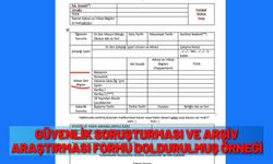 Güvenlik soruşturması ve arşiv araştırması formu doldurulmuş örneği