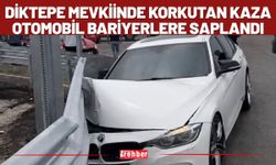Diktepe Mevkiinde Korkutan Kaza: Otomobil Bariyerlere Saplandı