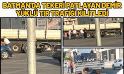 Batman'da Tekeri Patlayan Demir Yüklü Tır Trafiği Kilitledi