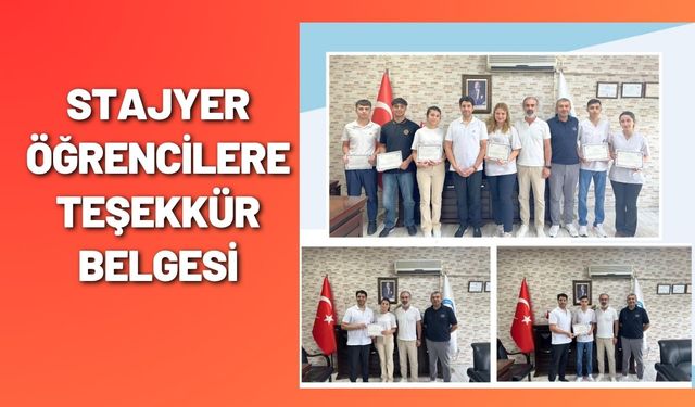 Stajyer Öğrencilere Teşekkür Belgesi