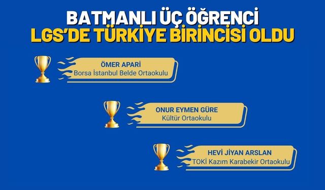 Batmanlı Üç Öğrenci LGS’de Türkiye Birincisi Oldu