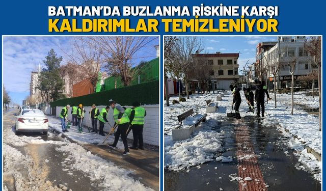 Batman’da Buzlanma Riskine Karşı Kaldırımlar Temizleniyor