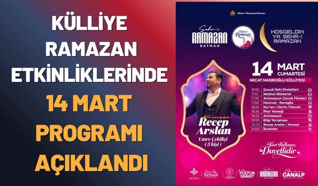 Külliye Ramazan Etkinliklerinde 14 Mart Programı Açıklandı