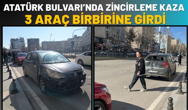 Atatürk Bulvarı’nda Zincirleme Kaza: 3 Araç Birbirine Girdi