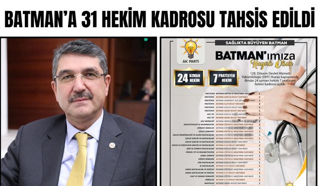 Batman’a 31 hekim kadrosu tahsis edildi