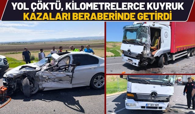 Yol Çöktü, Kilometrelerce Kuyruk Kazaları Beraberinde Getirdi
