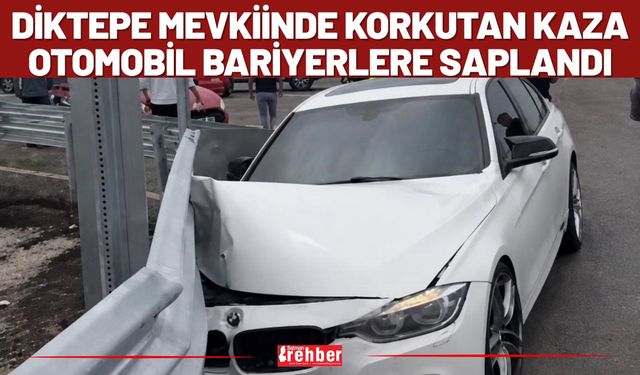 Diktepe Mevkiinde Korkutan Kaza: Otomobil Bariyerlere Saplandı
