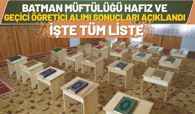 Batman Müftülüğü Hafız ve Geçici Öğretici Alımı Sonuçları Açıklandı İşte Tüm Liste