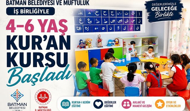 Batman Belediyesi ve Müftülük İş Birliğiyle 4–6 Yaş Kur’an Kursu Başladı