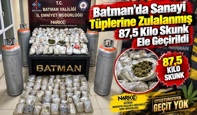 Batman’da Sanayi Tüplerine Zulalanmış 87,5 Kilo Skunk Ele Geçirildi