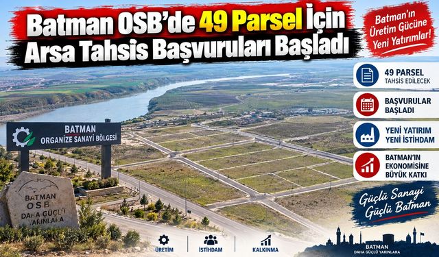Batman OSB’de 49 Parsel İçin Arsa Tahsis Başvuruları Başladı