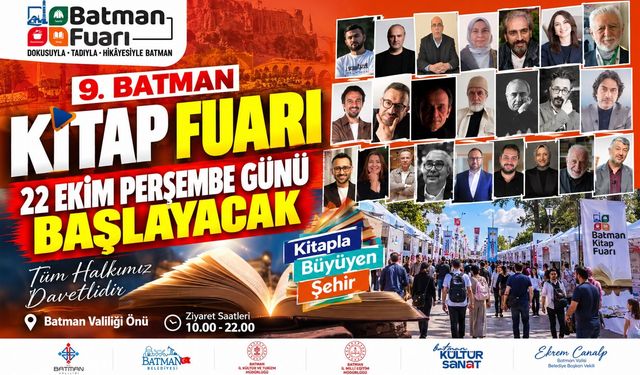 Batman 9. Kitap Fuarı 22 Ekim Perşembe Günü Başlayacak