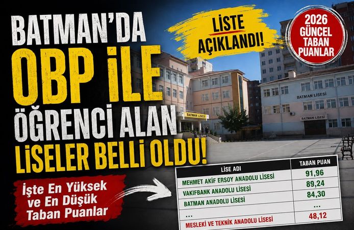 Batman'da Okul Puanıyla Öğrenci Alan Liseler Belli Oldu! İşte En Yüksek ve En Düşük Taban Puanlar