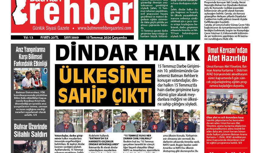 15.07.2026 Tarihli Manşetimiz