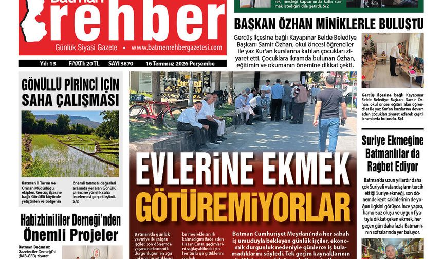 16.07.2026 Tarihli Manşetimiz