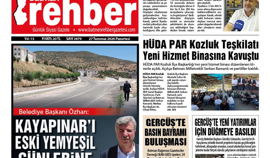27.07.2026 Tarihli Manşetimiz
