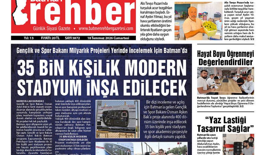 18.07.2026 Tarihli Manşetimiz