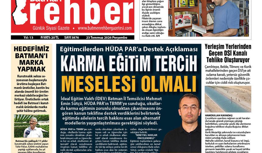 23.07.2026 Tarihli Manşetimiz
