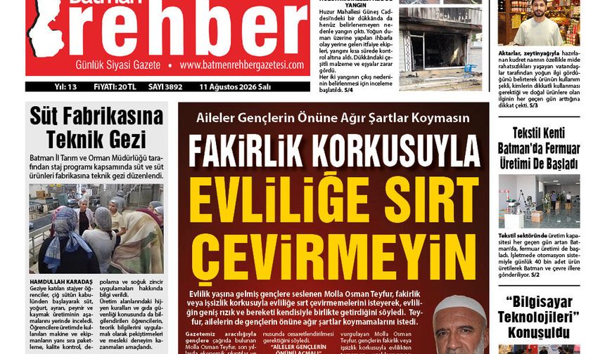11.08.2026 Tarihli Manşetimiz