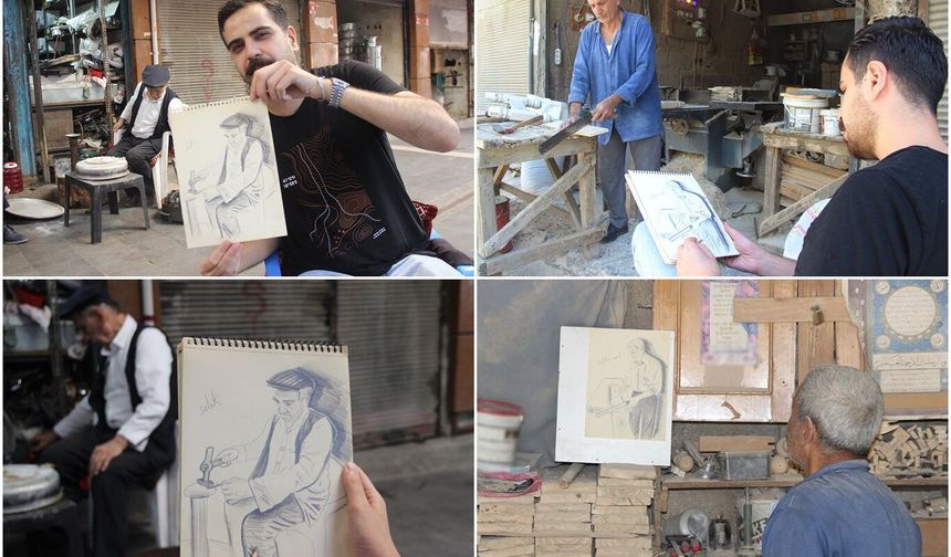 Cizreli öğretmen unutulmaya yüz tutan meslek ustalarını sokak sokak gezerek çiziyor