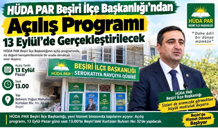 HÜDA PAR Beşiri İlçe Teşkilatı Yeni Yerine Taşınıyor