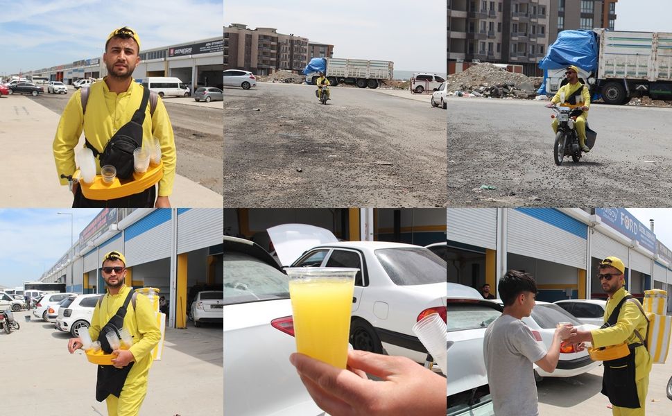 Motosiklet üstünde limonata satarak geçimini sağlıyor