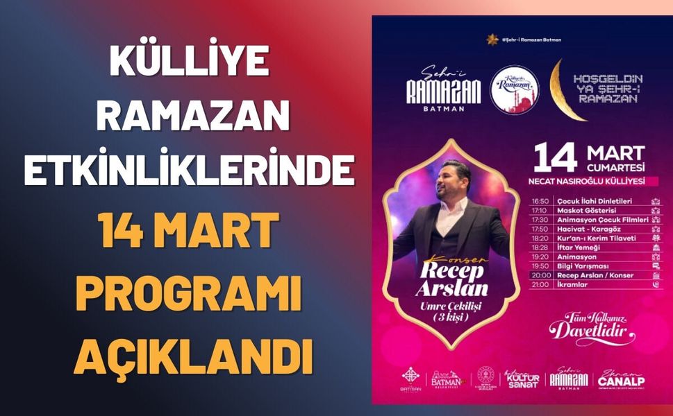 Külliye Ramazan Etkinliklerinde 14 Mart Programı Açıklandı