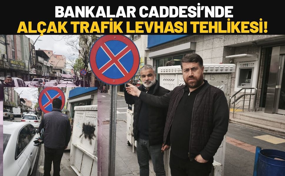 Bankalar Caddesi’nde Alçak Trafik Levhası Tehlikesi!