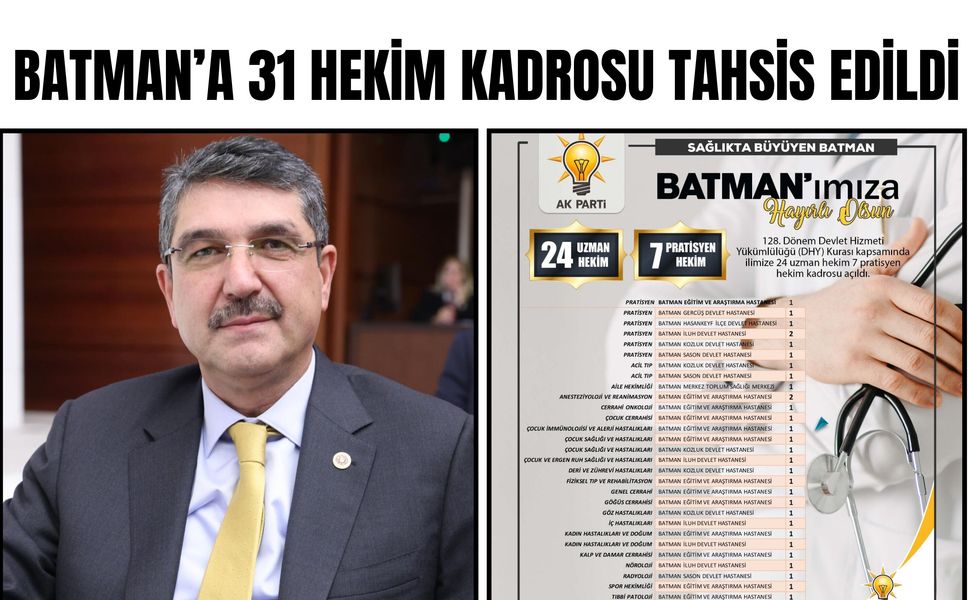 Batman’a 31 hekim kadrosu tahsis edildi