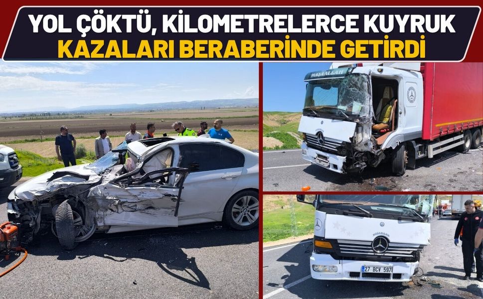 Yol Çöktü, Kilometrelerce Kuyruk Kazaları Beraberinde Getirdi