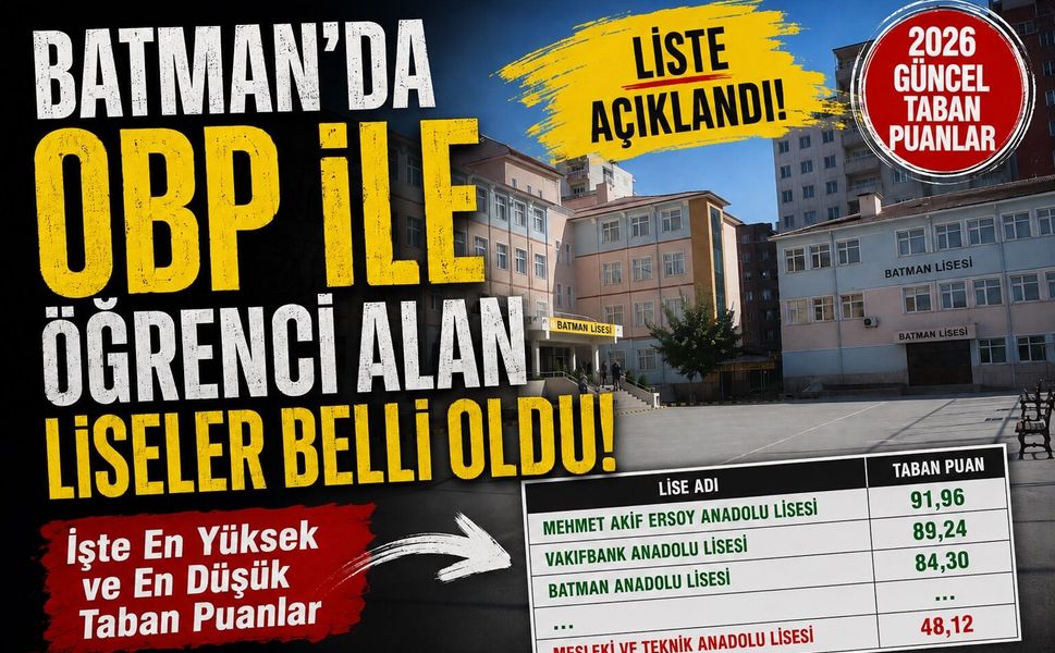 Batman'da Okul Puanıyla Öğrenci Alan Liseler Belli Oldu! İşte En Yüksek ve En Düşük Taban Puanlar