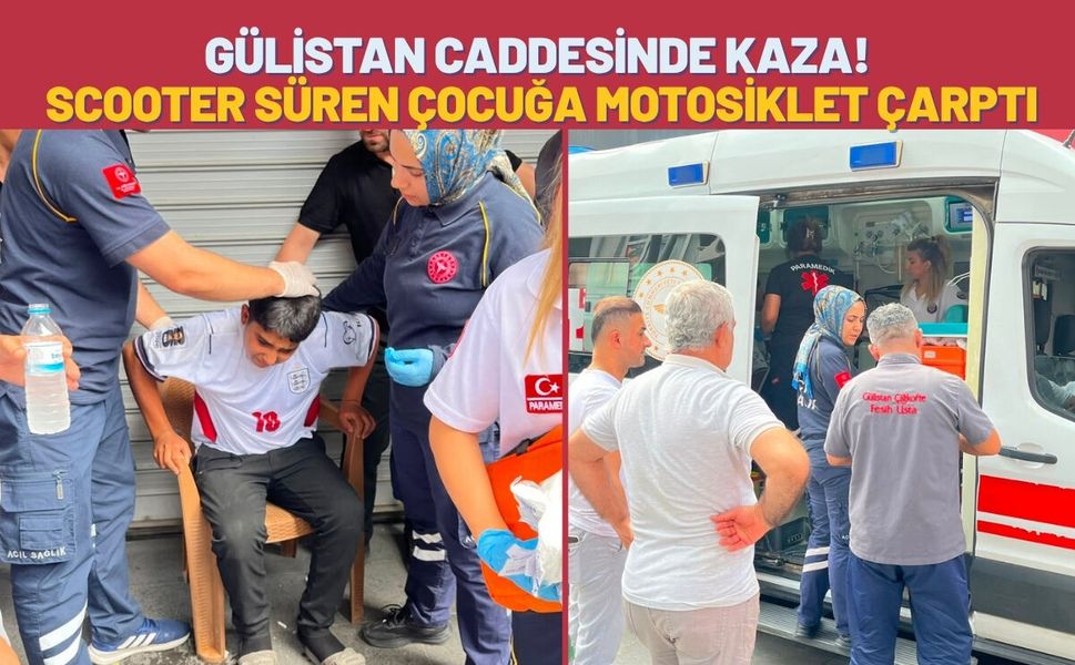Gülistan Caddesinde Kaza! Scooter Süren Çocuğa Motosiklet Çarptı