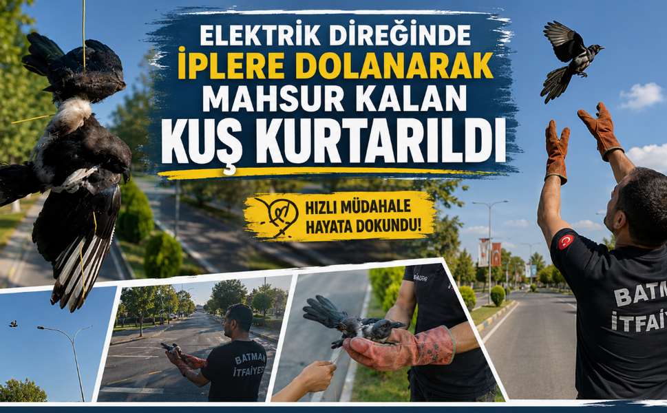 Elektrik Direğinde İplere Dolanarak Mahsur Kalan Kuş Kurtarıldı