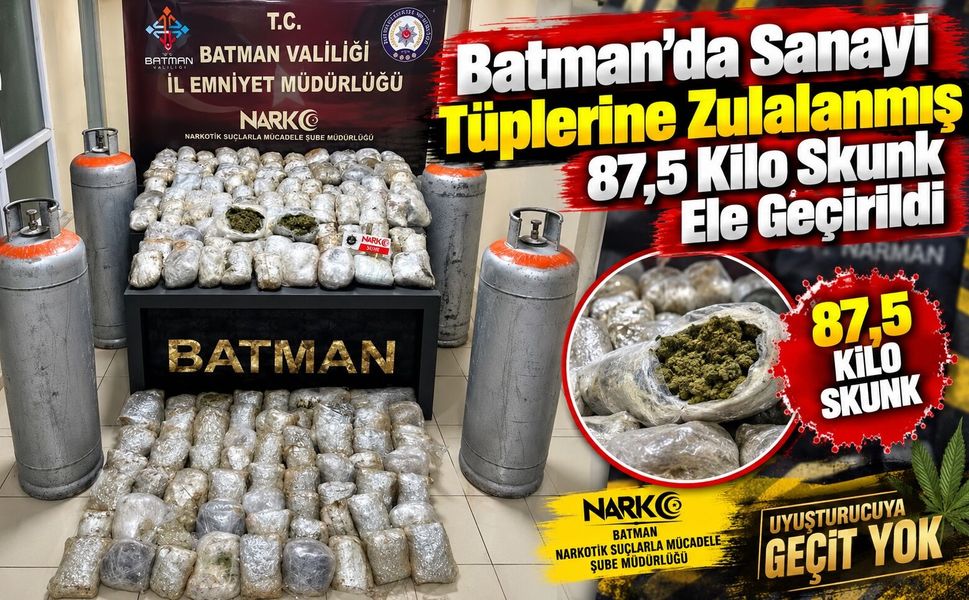 Batman’da Sanayi Tüplerine Zulalanmış 87,5 Kilo Skunk Ele Geçirildi