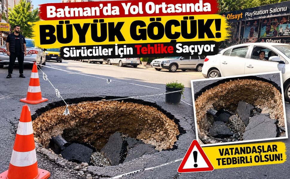 Batman’da Yol Ortasında Büyük Göçük! Sürücüler İçin Tehlike Saçıyor